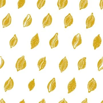 Vector seamless pattern with Italian pasta. Conchiglie hand drawn background. Stock Illustration