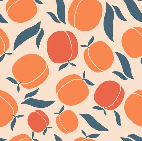 Vector. Seamless pattern. Juicy apricot, peach on tree branches Stock Illustration