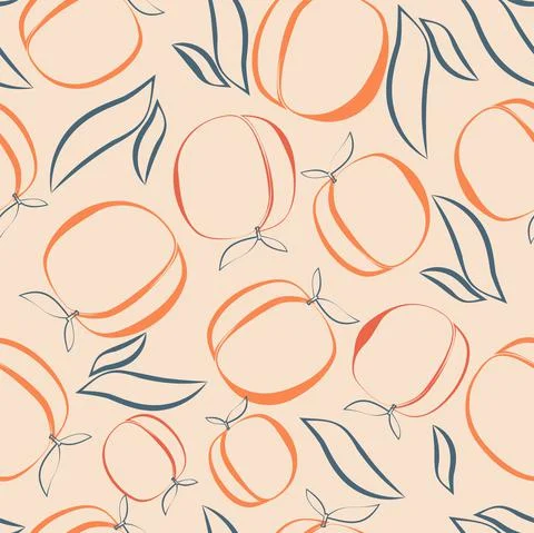 Vector. Seamless pattern. Juicy apricot, peach on tree branches. Stock Illustration