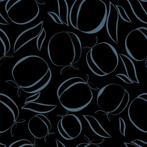 Vector. Seamless pattern. Juicy apricot, peach on tree branches with leaves. Stock Illustration