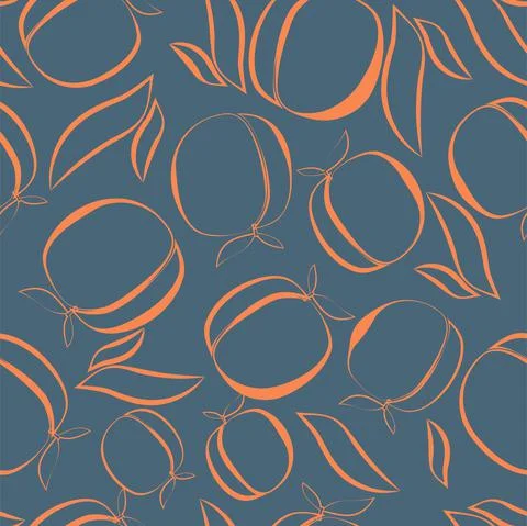 Vector. Seamless pattern. Juicy apricot, peach on tree branches with leaves. 스톡 일러스트