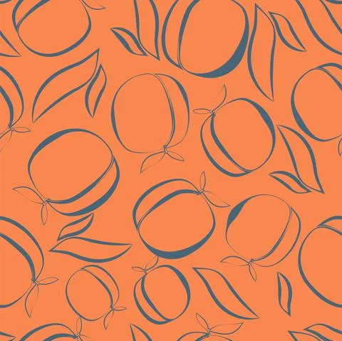 Vector. Seamless pattern. Juicy apricot, peach on tree branches with leaves. Stock Illustration