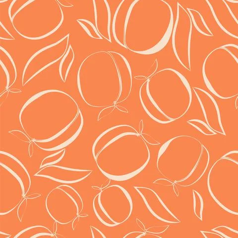 Vector. Seamless pattern. Juicy apricot, peach on tree branches with leaves. 스톡 일러스트