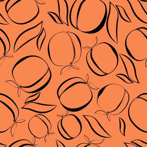 Vector. Seamless pattern. Juicy apricot, peach on tree branches with leaves. Stock Illustration