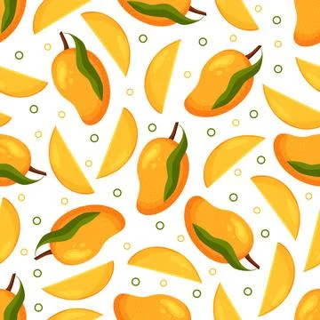 Vector seamless pattern with juicy ripe yellow mangoes 스톡 일러스트