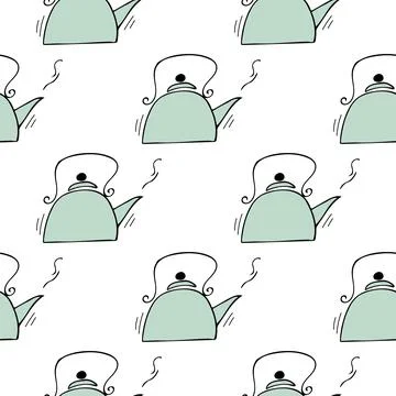 Vector seamless pattern with kettle on white background Stock Illustration