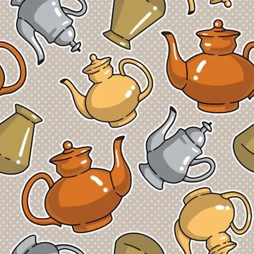 Vector seamless pattern with kettles Stock Illustration