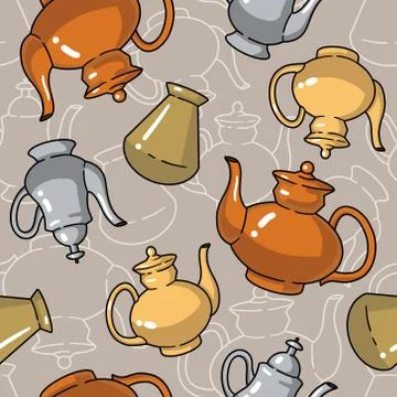 Vector seamless pattern with kettles Stock Illustration