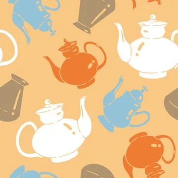 Vector seamless pattern with kettles Stock Illustration