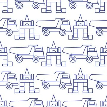 Vector seamless pattern kid toys Dump truck blocks Illustrazione stock