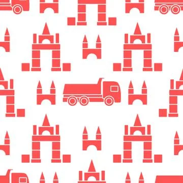 Vector seamless pattern kid toys Dump truck blocks Stock Illustration