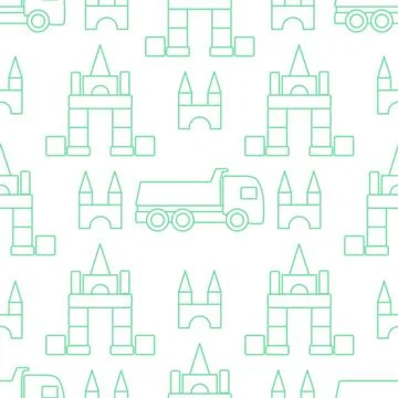 Vector seamless pattern kid toys Dump truck blocks Illustrazione stock