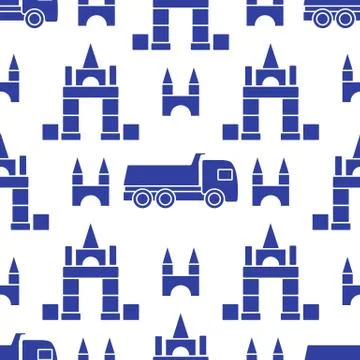 Vector seamless pattern kid toys Dump truck blocks Illustrazione stock