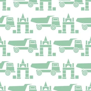 Vector seamless pattern kid toys Dump truck blocks Stock Illustration