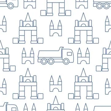 Vector seamless pattern kid toys Dump truck blocks Stock Illustration