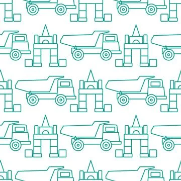Vector seamless pattern kid toys Dump truck blocks Stock Illustration
