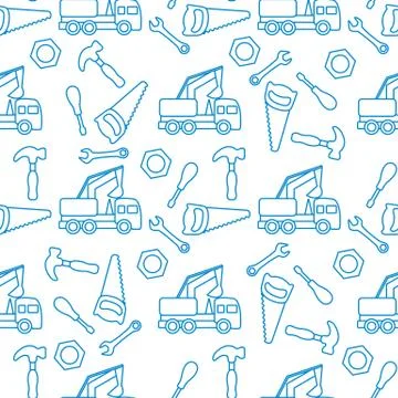 Vector seamless pattern kid toys Car, tools Stock Illustration