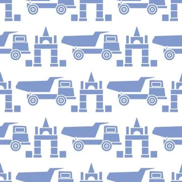Vector seamless pattern kid toys Dump truck blocks Illustrazione stock