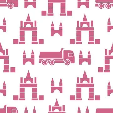 Vector seamless pattern kid toys Dump truck blocks Illustrazione stock