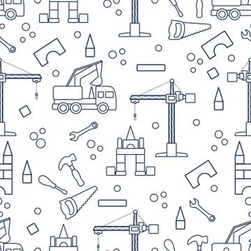 Vector seamless pattern kid toys Car, tools, crane Stock Illustration