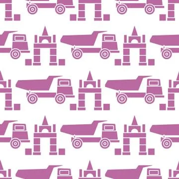 Vector seamless pattern kid toys Dump truck blocks Illustrazione stock