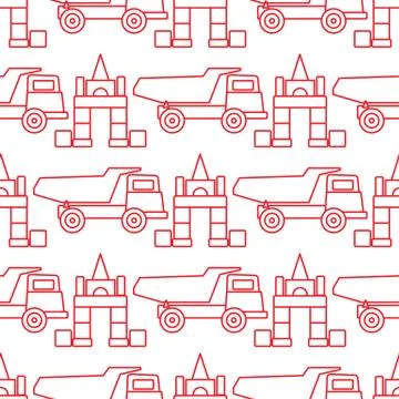 Vector seamless pattern kid toys Dump truck blocks 스톡 일러스트