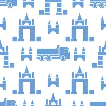 Vector seamless pattern kid toys Dump truck blocks 스톡 일러스트
