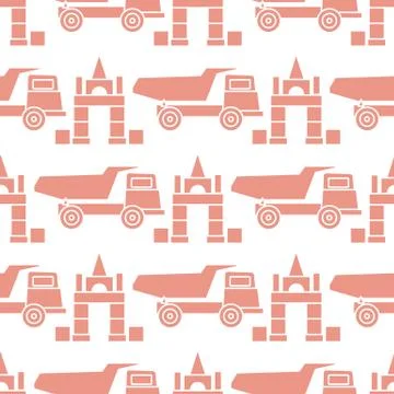Vector seamless pattern kid toys Dump truck blocks 스톡 일러스트