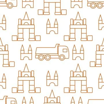 Vector seamless pattern kid toys Dump truck blocks Illustrazione stock