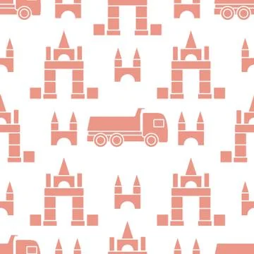 Vector seamless pattern kid toys Dump truck blocks Illustrazione stock