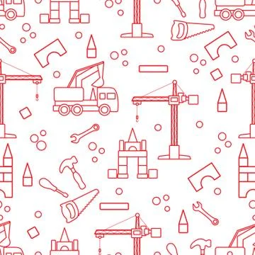 Vector seamless pattern kid toys Car, tools, crane Stock Illustration