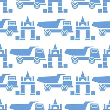 Vector seamless pattern kid toys Dump truck blocks Stock Illustration