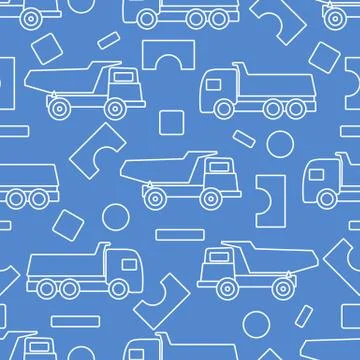 Vector seamless pattern kid toys Dump truck blocks Stock Illustration