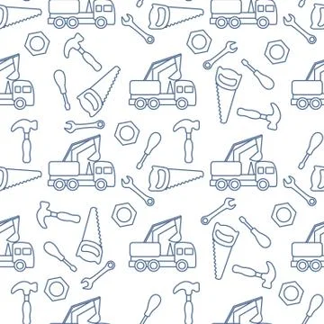 Vector seamless pattern kid toys Car, tools Stock Illustration