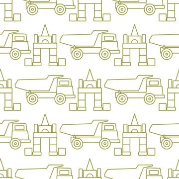 Vector seamless pattern kid toys Dump truck blocks Stock Illustration