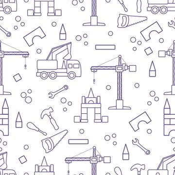 Vector seamless pattern kid toys Car, tools, crane Stock Illustration