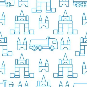 Vector seamless pattern kid toys Dump truck blocks Stock Illustration