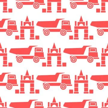 Vector seamless pattern kid toys Dump truck blocks Stock Illustration