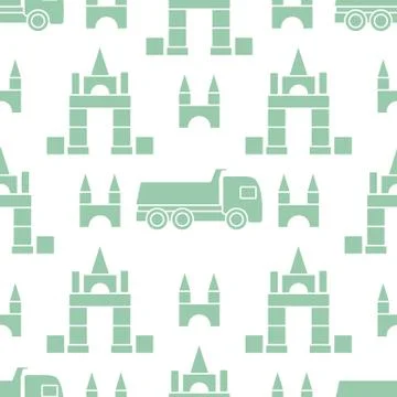 Vector seamless pattern kid toys Dump truck blocks Stock Illustration