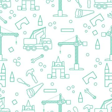Vector seamless pattern kid toys Car, tools, crane Stock Illustration