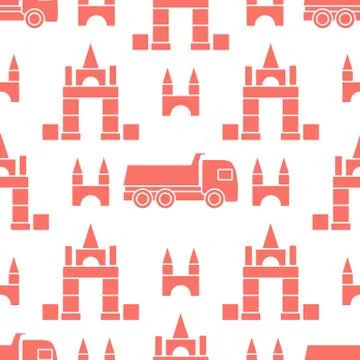 Vector seamless pattern kid toys Dump truck blocks Stock Illustration