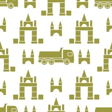 Vector seamless pattern kid toys Dump truck blocks Stock Illustration