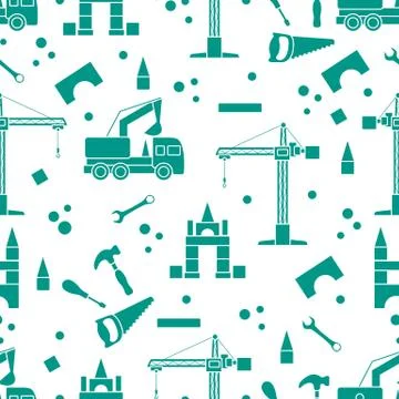 Vector seamless pattern kid toys Car, tools, crane Stock Illustration