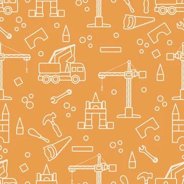 Vector seamless pattern kid toys Car, tools, crane Stock Illustration