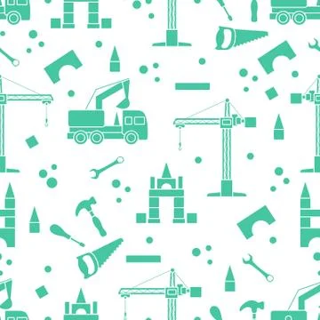 Vector seamless pattern kid toys Car, tools, crane Stock Illustration