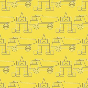 Vector seamless pattern kid toys Dump truck blocks Illustrazione stock