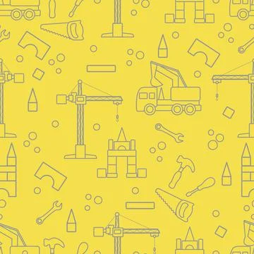 Vector seamless pattern kid toys Car, tools, crane Stock Illustration