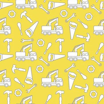 Vector seamless pattern kid toys Car, tools Stock Illustration