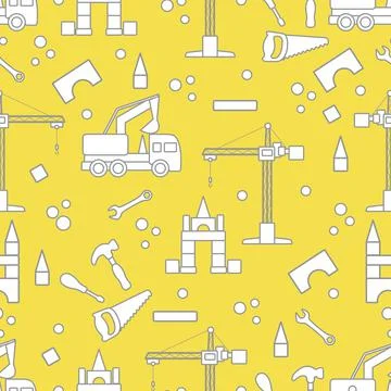 Vector seamless pattern kid toys Car, tools, crane イラスト素材