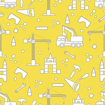 Vector seamless pattern kid toys Car, tools, crane Stock Illustration
